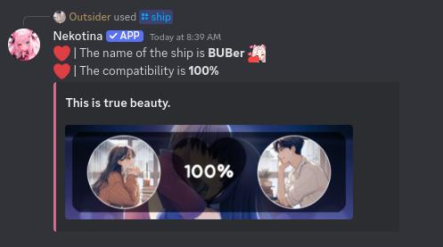 The ship: BUBer, 100% compatibility
